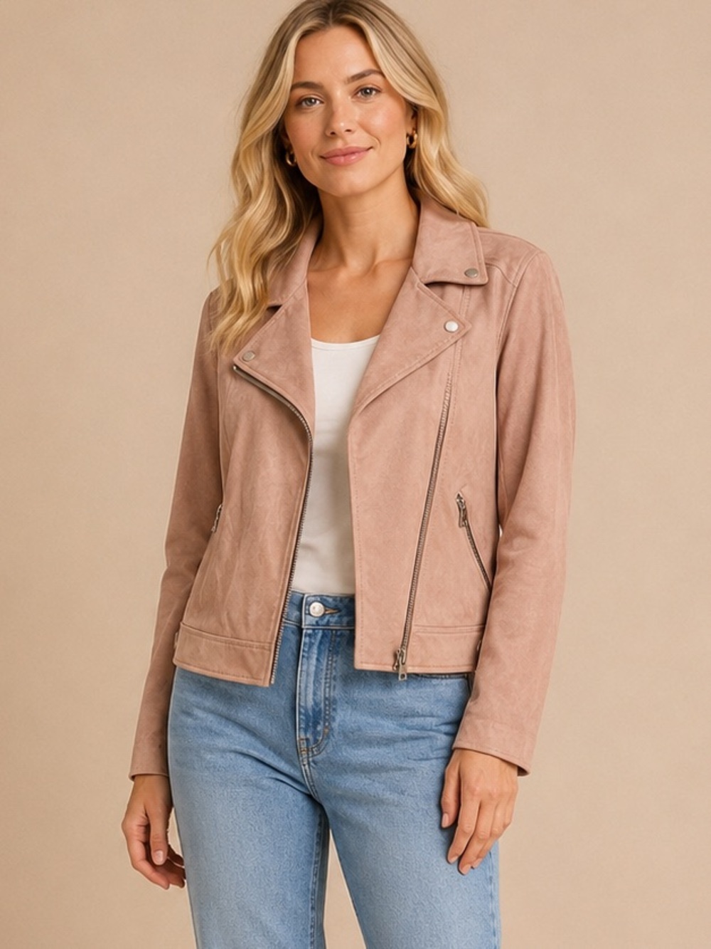Loft Faux Suede Blush Dusty Rose Moto Jacket Large NWOT